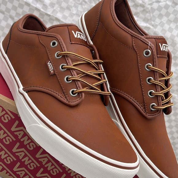 Vans Men’s Brown Leather Sneakers White Accents Atwood (Leather)Brown/Mashmallow - Picture 6 of 16